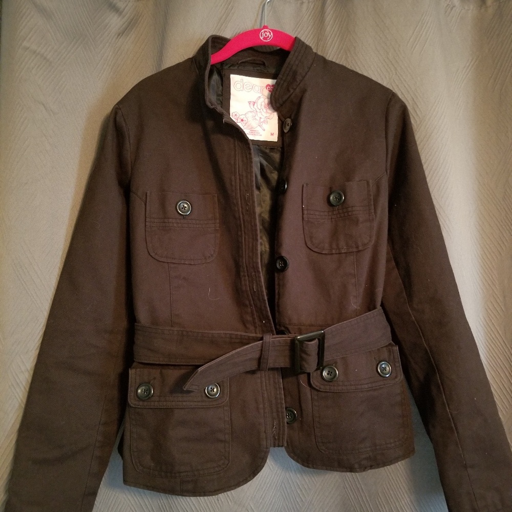 Black military style jacket with belt